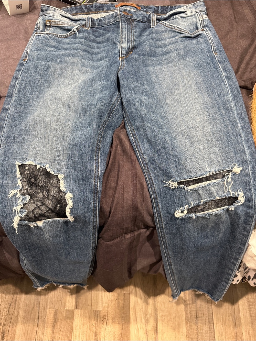 Joe's Jeans Blue Distressed Boyfriend Jeans with Lace Panels